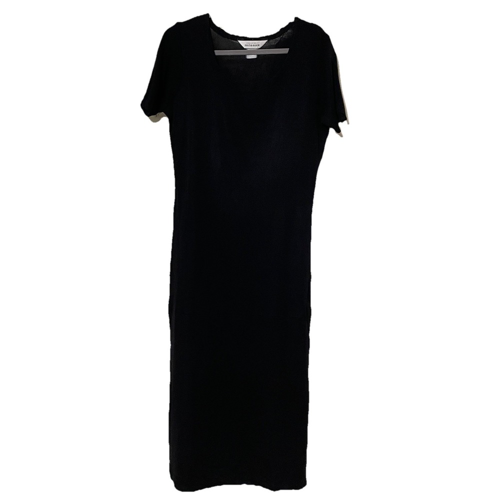 Exclusively‎ Misook Dress Women's Large Black Knit Maxi Short Sleeve Side Slit
